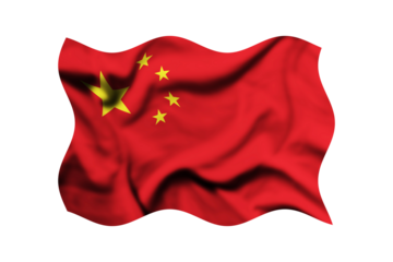 The flag of China blowing in the wind isolated on a transparent background. 3d rendering. Clipping path included