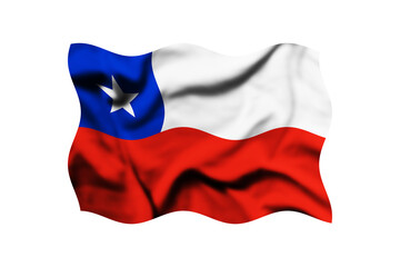 The flag of Chile is waving in the wind on a transparent background. 3d rendering. Clipping path included