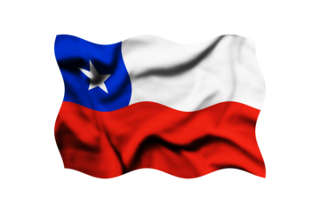 The flag of Chile is waving in the wind on a transparent background. 3d rendering. Clipping path included
