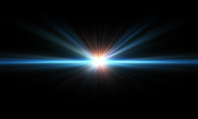 Light effect ray shining sun bright flash Special lens flare on black background