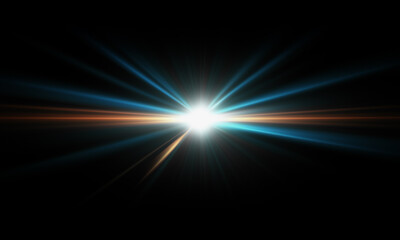 Light effect ray shining sun bright flash Special lens flare on black background