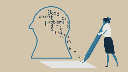 A woman writes things down on paper to organize her thoughts.