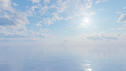 Ocean seascape. Beautiful dramatic view of clouds over sea. Copy space of summer vacation and travel concept