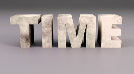 Luxury concrete inscription time on grey podium, soft light, smooth background, 3d rendering