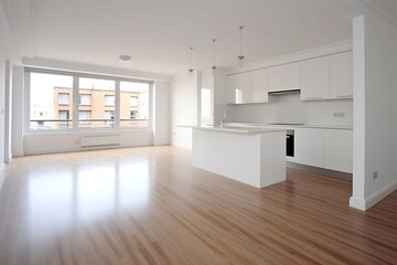 white cabinets in light spacious modern empty open plan stylish refurbished apartment 