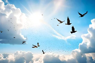 Fotobehang flock of birds flying in the sky © Infinity