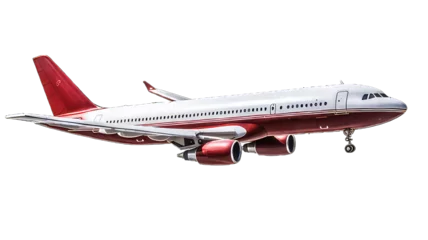 Foto op Canvas Red and white airplane isolated on white png transparent background © Transparent Bundle