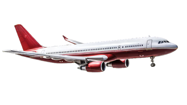 Red and white airplane isolated on white png transparent background