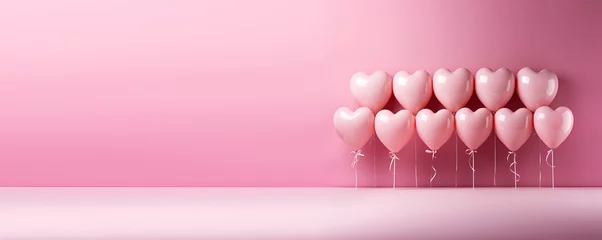 Deurstickers Pink heart shaped balloons on pink background with empty space generated AI © Tatiana