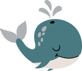 Cute hand drawn blue whale.