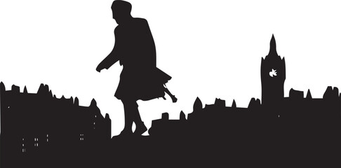 Silhouette of a person in a on the city vector illustration - obrazy, fototapety, plakaty