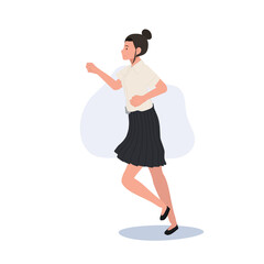 Thai university student in uniform running for Hurrying to Class