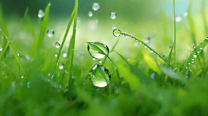 Fresh morning dew on the grass. Dancing with Dewdrops A Glimpse of Nature's Serenity Awakening with the Morning Dew AI Generated 