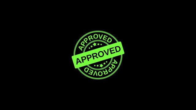 Approved stamp. circle rubber stamp, badge, logo, label. animated on black background. k1_2012
