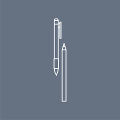 Collection of Stationery office supplies related Vector Line Icons. Contains thin Icons such as pencil, divider, staple and marker.