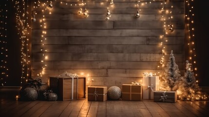 Christmas background fairy lights hut cottage, gold, warm cozy light bright vivid 4k wallpaper...