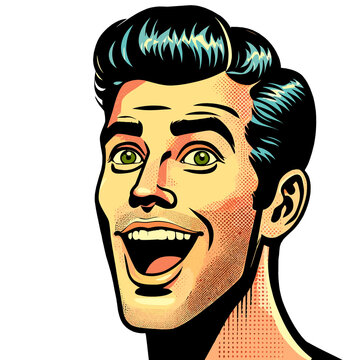 Retro Pop Art of a Man with a Happy Surprised an Excited Facial Expression 