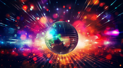 Fototapeta premium Shimmering disco ball with radiant beams of light creating a vibrant party atmosphere.