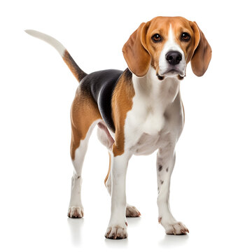 English Foxhound Dog Isolated on White Background - Generative AI