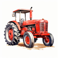 Watercolor Farm Red Tractor isolated on white background