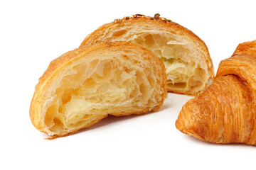 Croissant cut in half isolated on white background