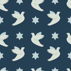 Vector Israel pattern. Dove star of David on a dark blue background