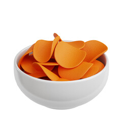 3D Illustration of Crispy Golden Chips in a Snack Bowl