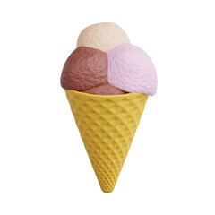 3D Illustration of Creamy Vanilla Ice Cream Cone