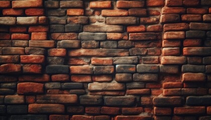 Weathered brick wall texture background. Aged and distressed masonry. Rustic and historic red brickwork. Timeless and sturdy architecture. - obrazy, fototapety, plakaty