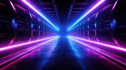 Fototapeta na wymiar Futuristic colorful cyberpunk glowing light through the tunnel background.