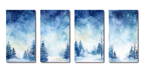 Modern winter background landscape. Snowy Vector illustration. Snowfall. Clear blue sky. Blizzard. Snowy weather. Design elements for poster, book cover, brochure, magazine, flyer, booklet