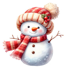 Cartoon cute snowman watercolor clip art illustration PNG