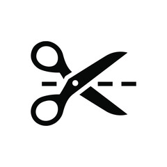 Scissors with a dashed line icon - obrazy, fototapety, plakaty