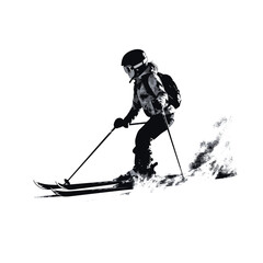 Silhouette of a man ski mountaineering descending from the mountain