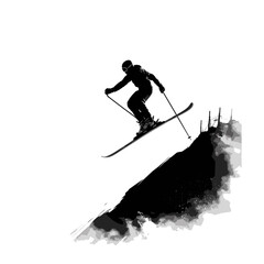 Silhouette of a man ski mountaineering descending from the mountain