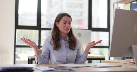 Businesswoman confident, embarrassed and puzzled at workplace