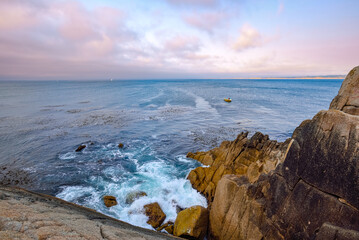 Dusk Scene over the Ocean on the Rocky Edge of Lovers Point Park - Pacific Grove, California