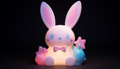 Obraz premium Easter bunny and eggs, vibrant tones, 3D icon on black