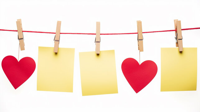 hearts hanging on a clothesline HD 8K wallpaper Stock Photographic Image 