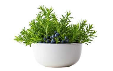 Juniper Berry Plant Seedling in a White Bowl on Transparent Background