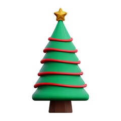 3D cartoon Christmas tree with a gold star on top