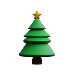 3D cartoon Christmas tree with a gold star on top