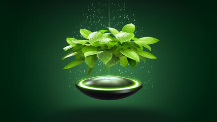 Flying green leaves, air purifier concept.