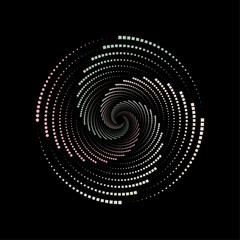 Color dots in circle form. round logo. vector dot and square frame on black background. design element.