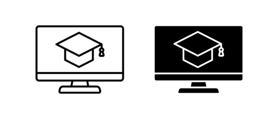 E-learning icon vector set. Computer assisted learning symbol