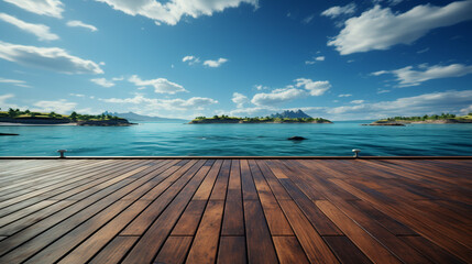the deck of a boat with blue sky, AI Generative.