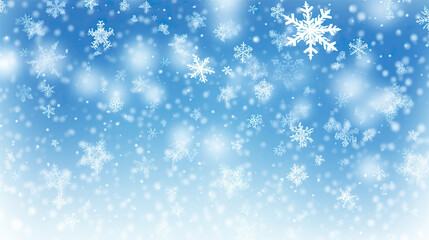 Fototapeta premium Snowfall weather white blue design. Vivid snowflakes february texture. Snow nature landscape.