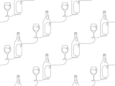wineglass and bottle thin line continuous drawing seamless background minimalism