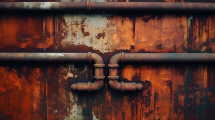 Old, rusty from paint, dirty pipes on a dilapidated wall. Abstract background of rusty pipes.