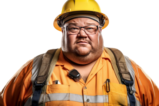 Portrait of construction worker Overweight man in engineer uniform on transparent background - Powered by Adobe